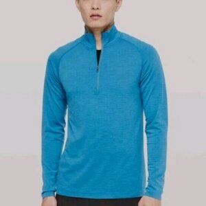 MEN'S SIZE LARGE LULULEMON HEATHERED BLUE LONG SLEEVE HALF ZIP VENT TECH TEE